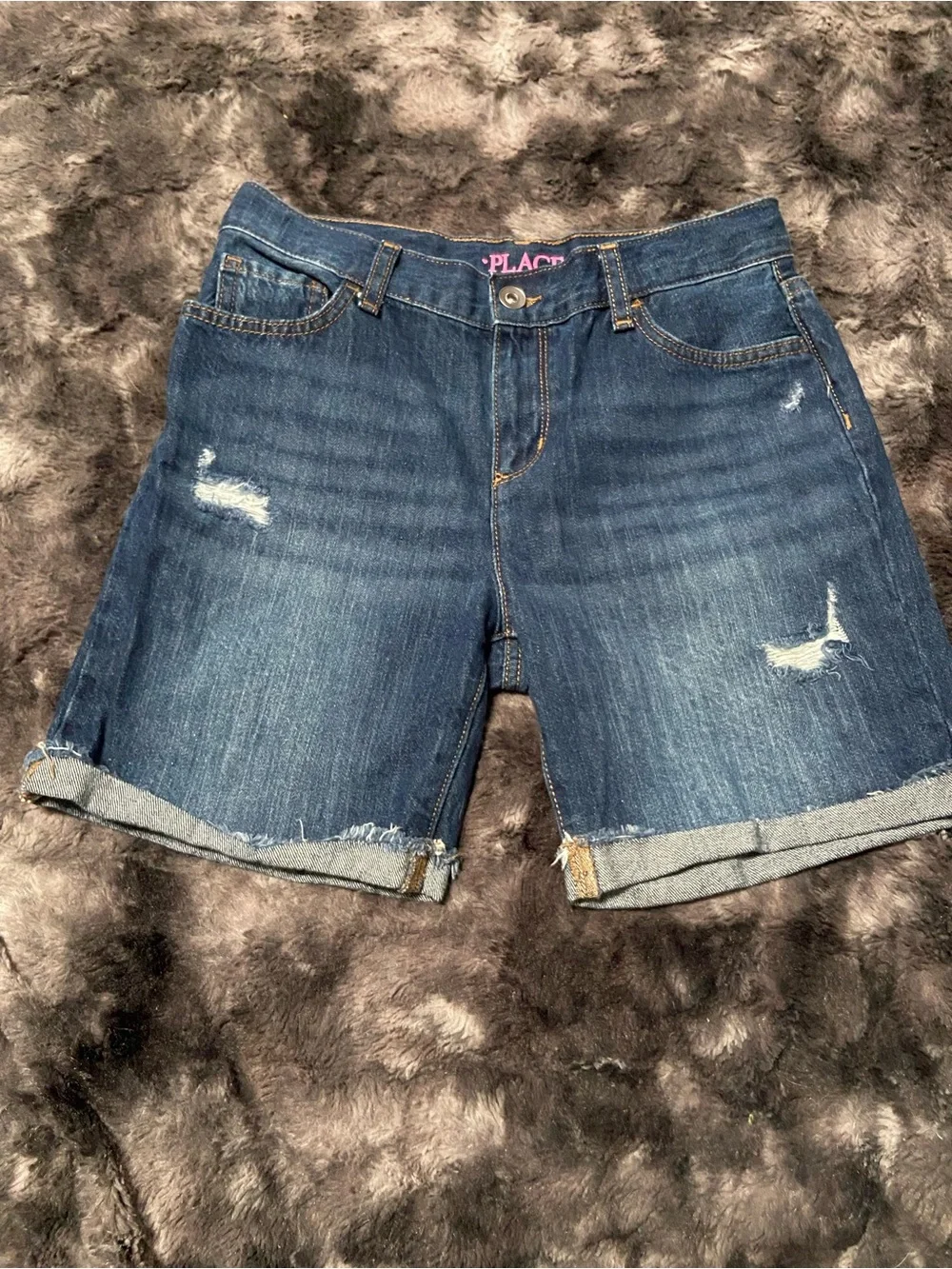 The Children's Place Dark Blue Distressed Roll Cuff Denim Shorts